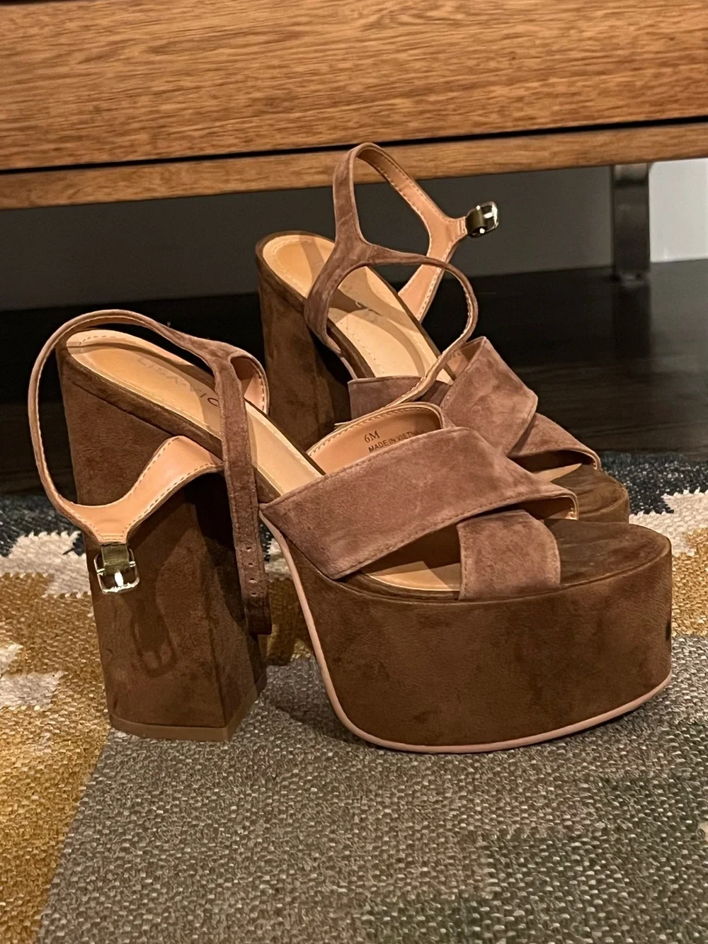 Lisa Vicky Suede Platform Cross-Strap Sandals in Brown